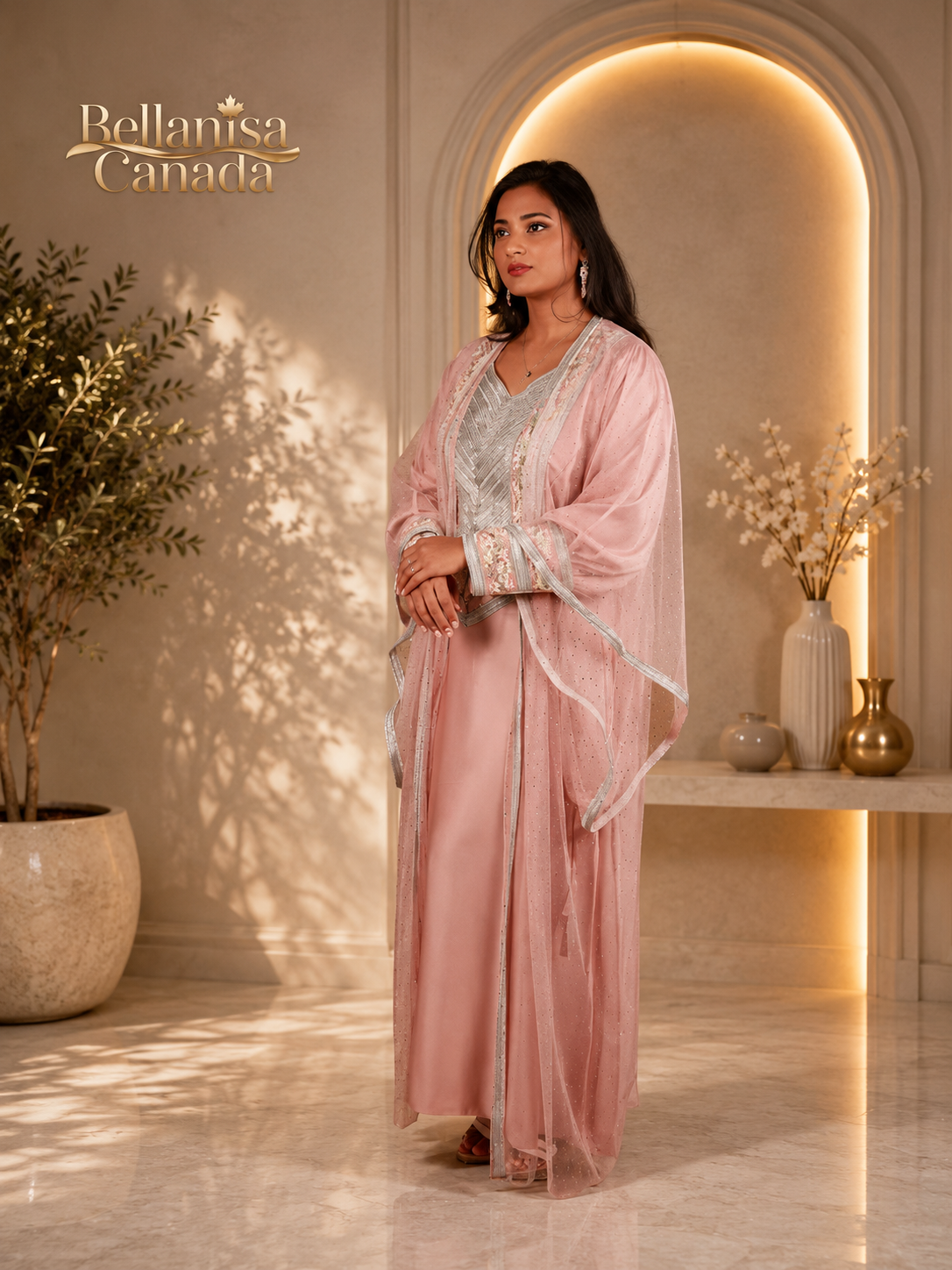 Bisht Cape Kaftan Peach