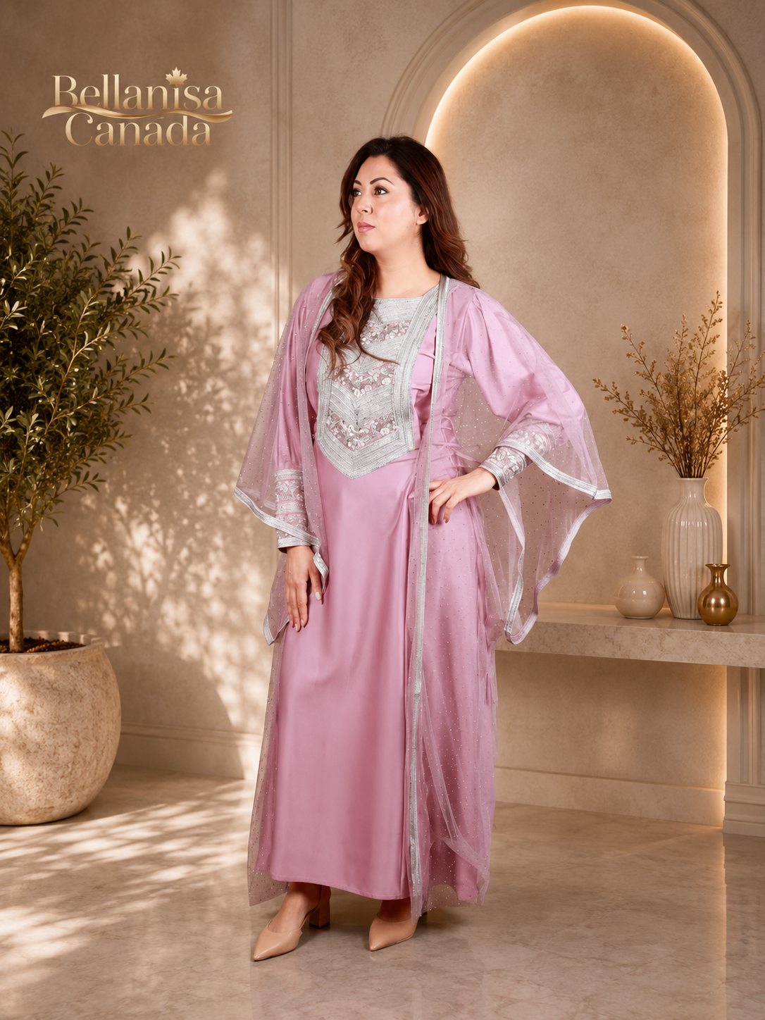 Bisht Cape Kaftan Pink