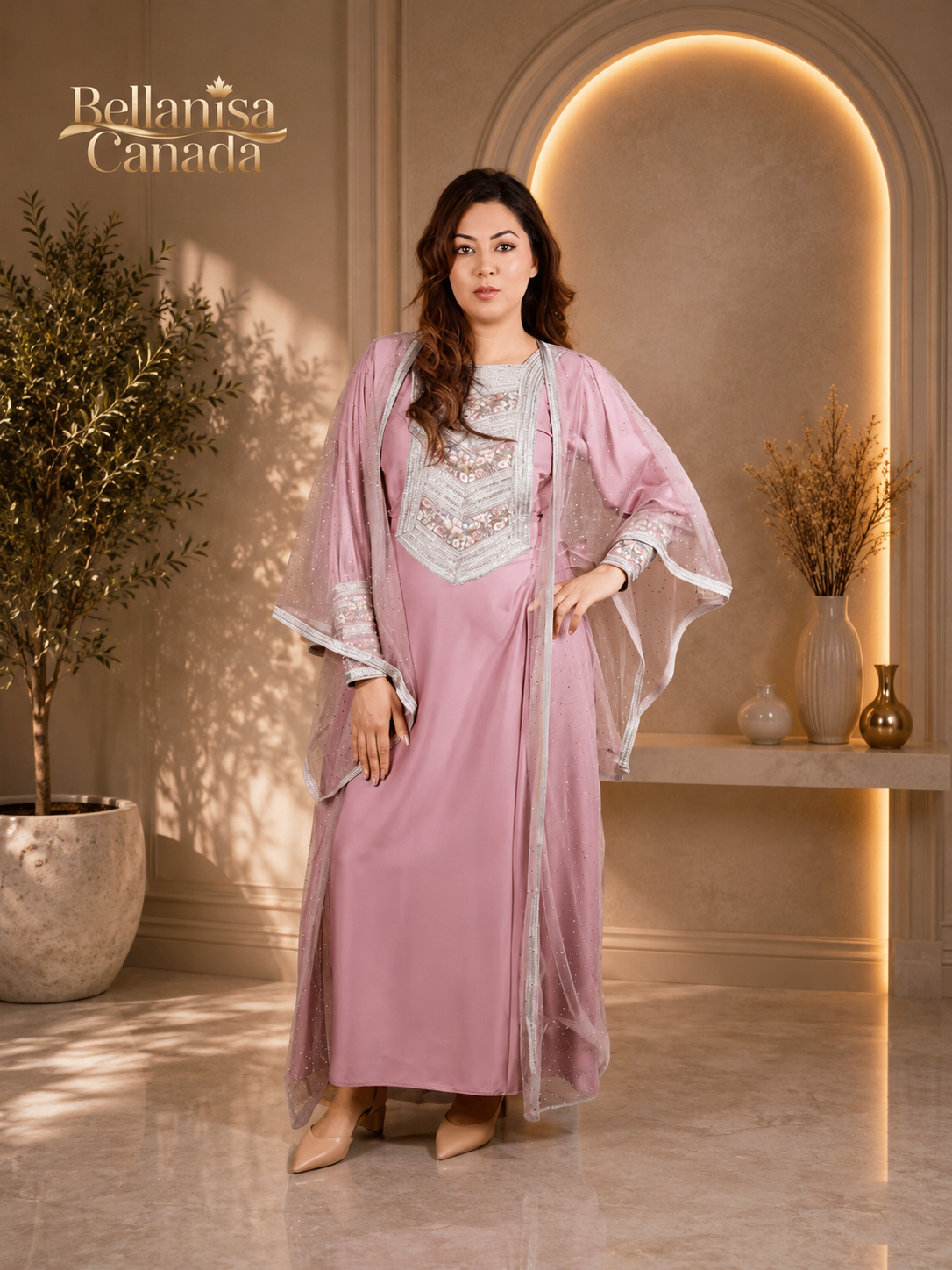 Bisht Cape Kaftan Pink