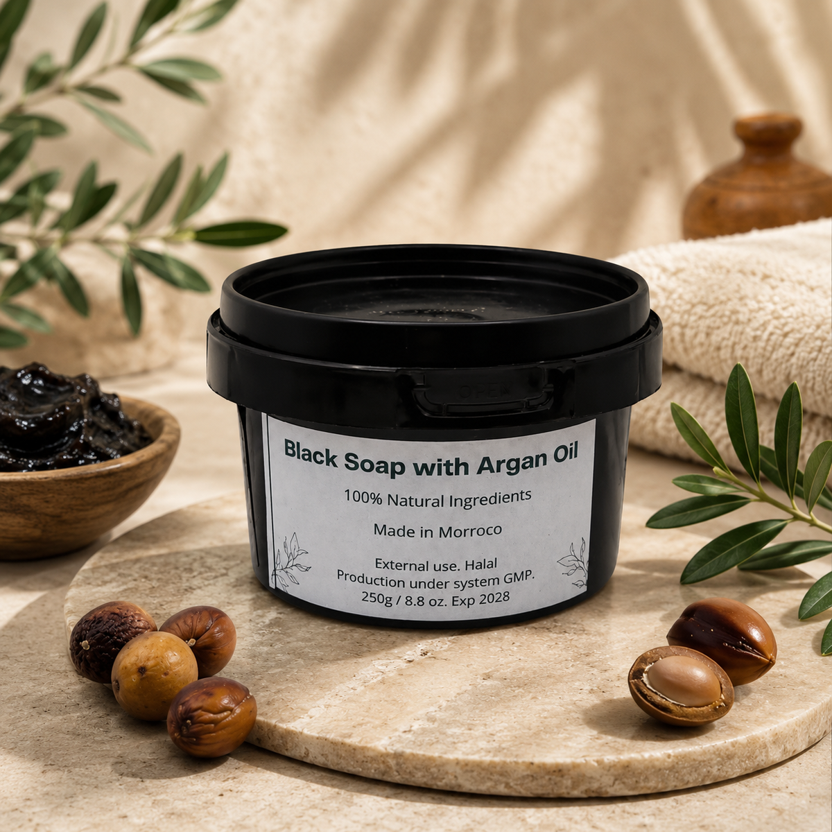 Morrocan Black Soap with Argan Oil.