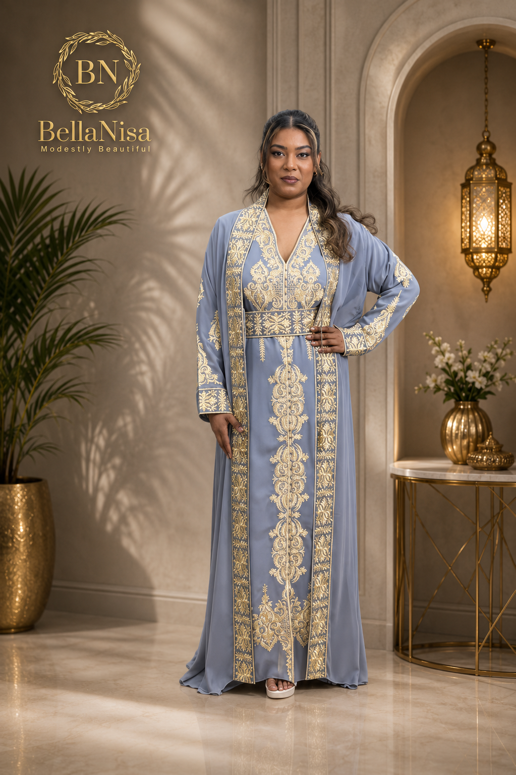 Abaya Embroidered Grey
