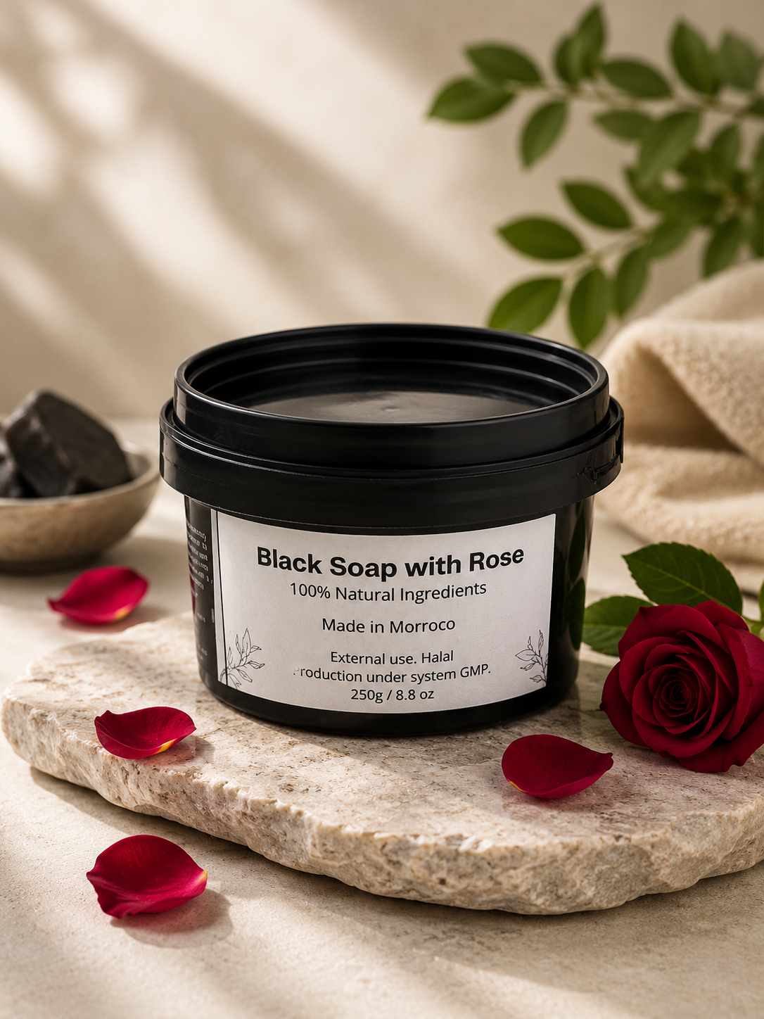 Morrocan Black Soap with Rose Oil.