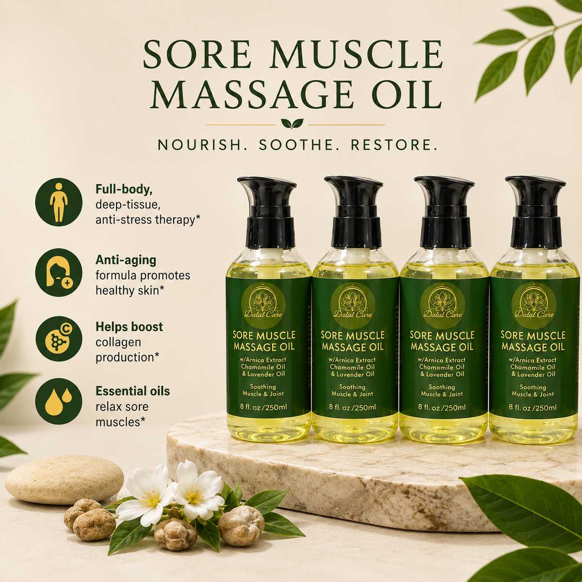 Sore Muscle Massage Oil with Lavender and Chamomile Essential Oils