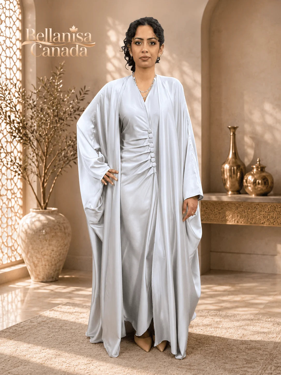Abaya Satin Silver