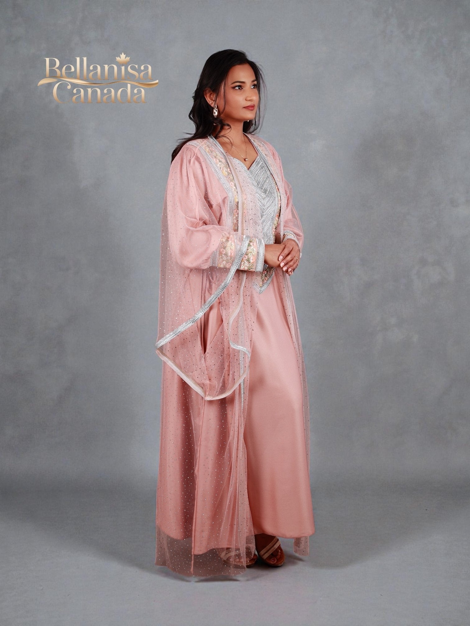 Bisht Cape Kaftan Peach