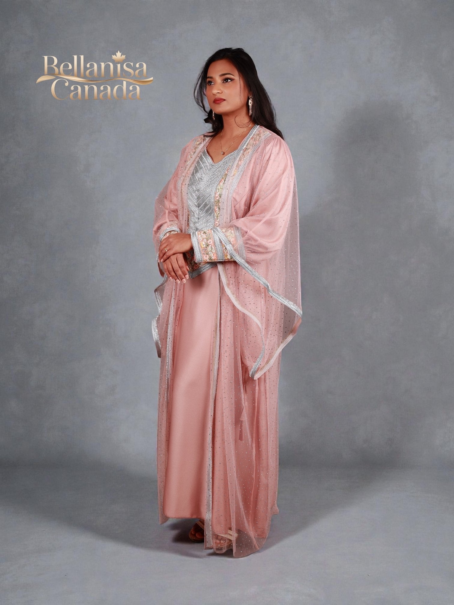 Bisht Cape Kaftan Peach