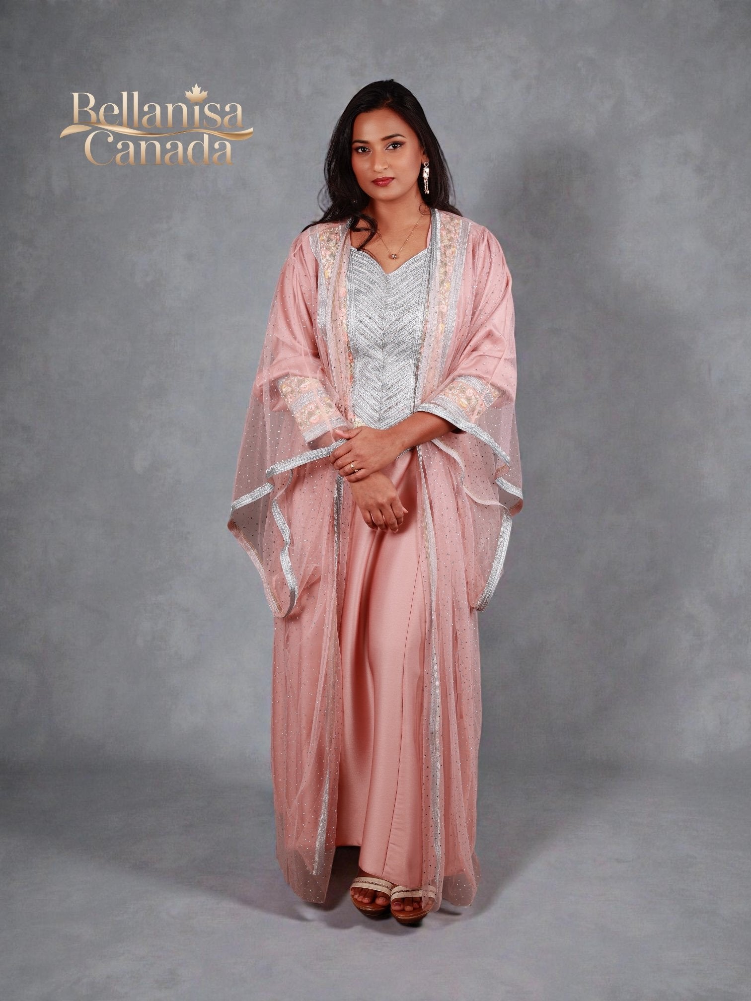 Bisht Cape Kaftan Peach