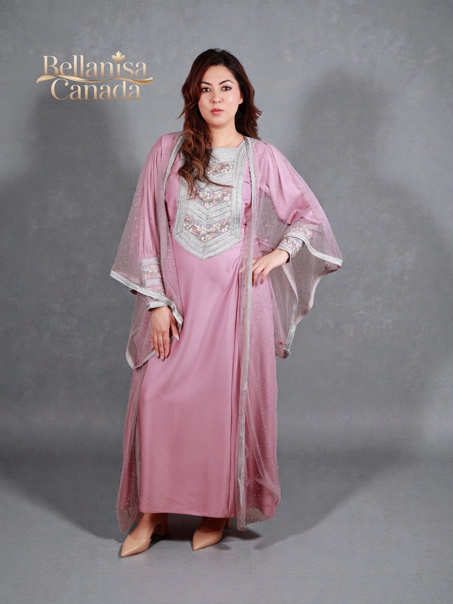 Bisht Cape Kaftan Pink