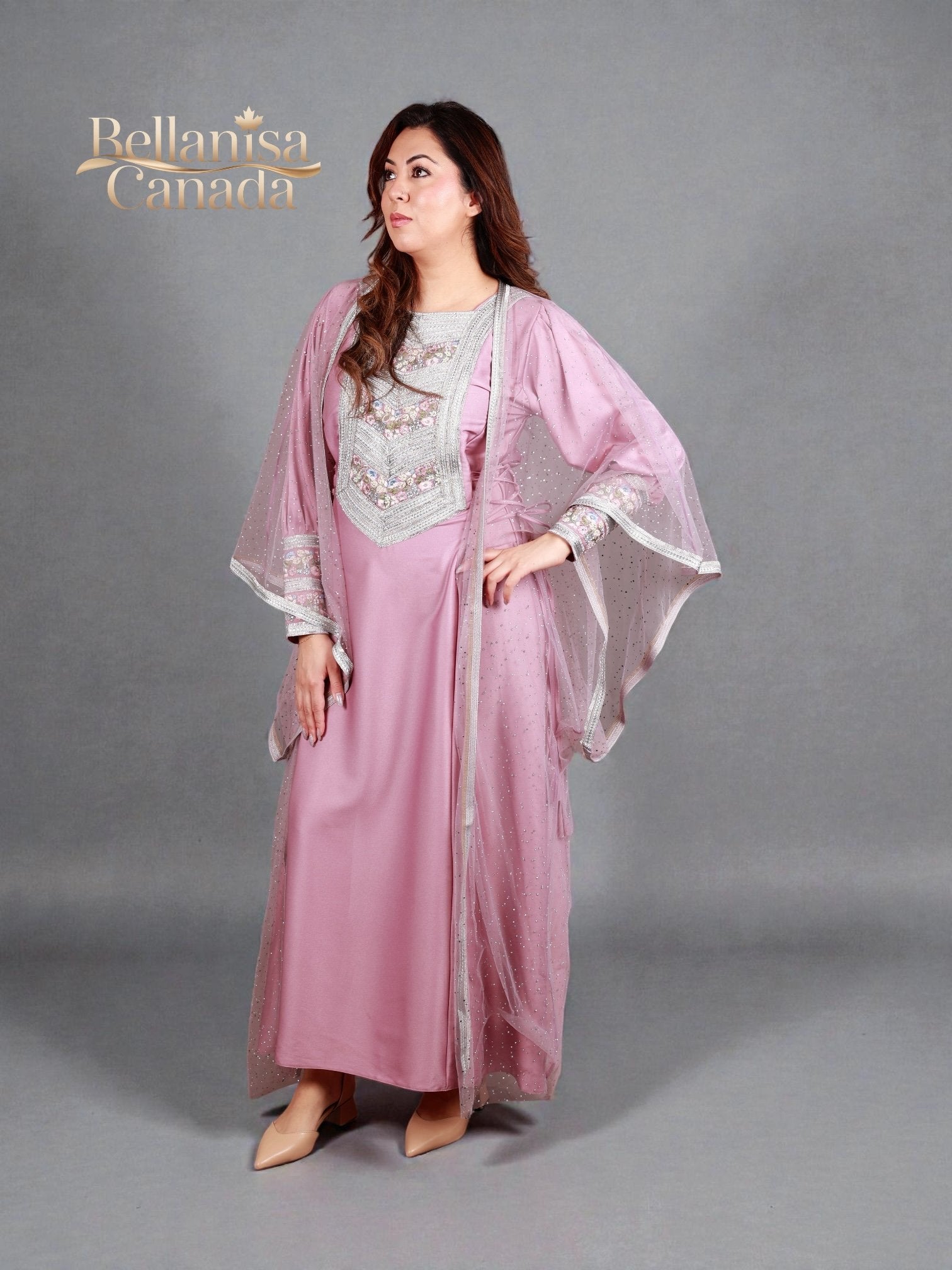 Bisht Cape Kaftan Pink