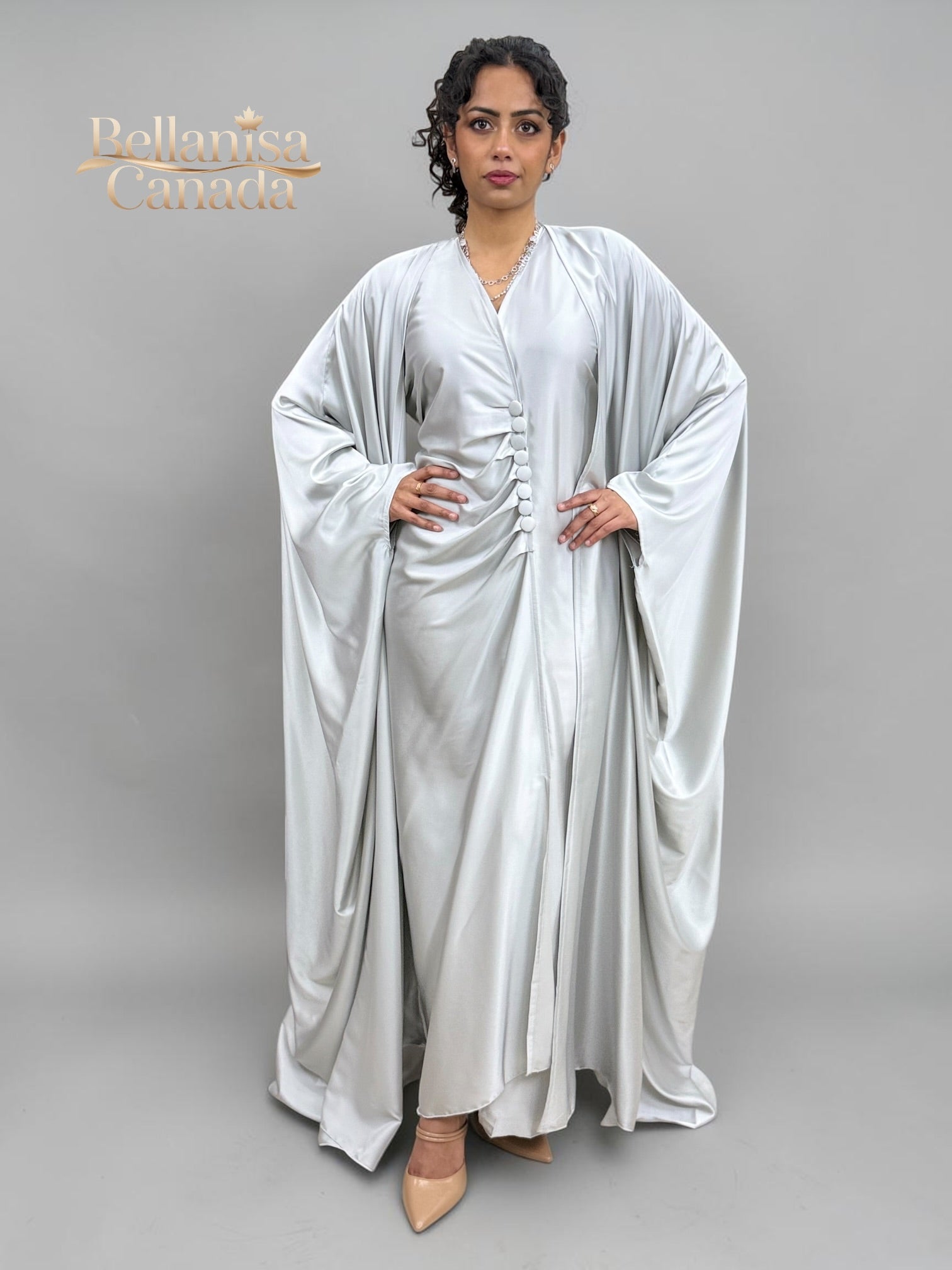 Abaya Satin Silver