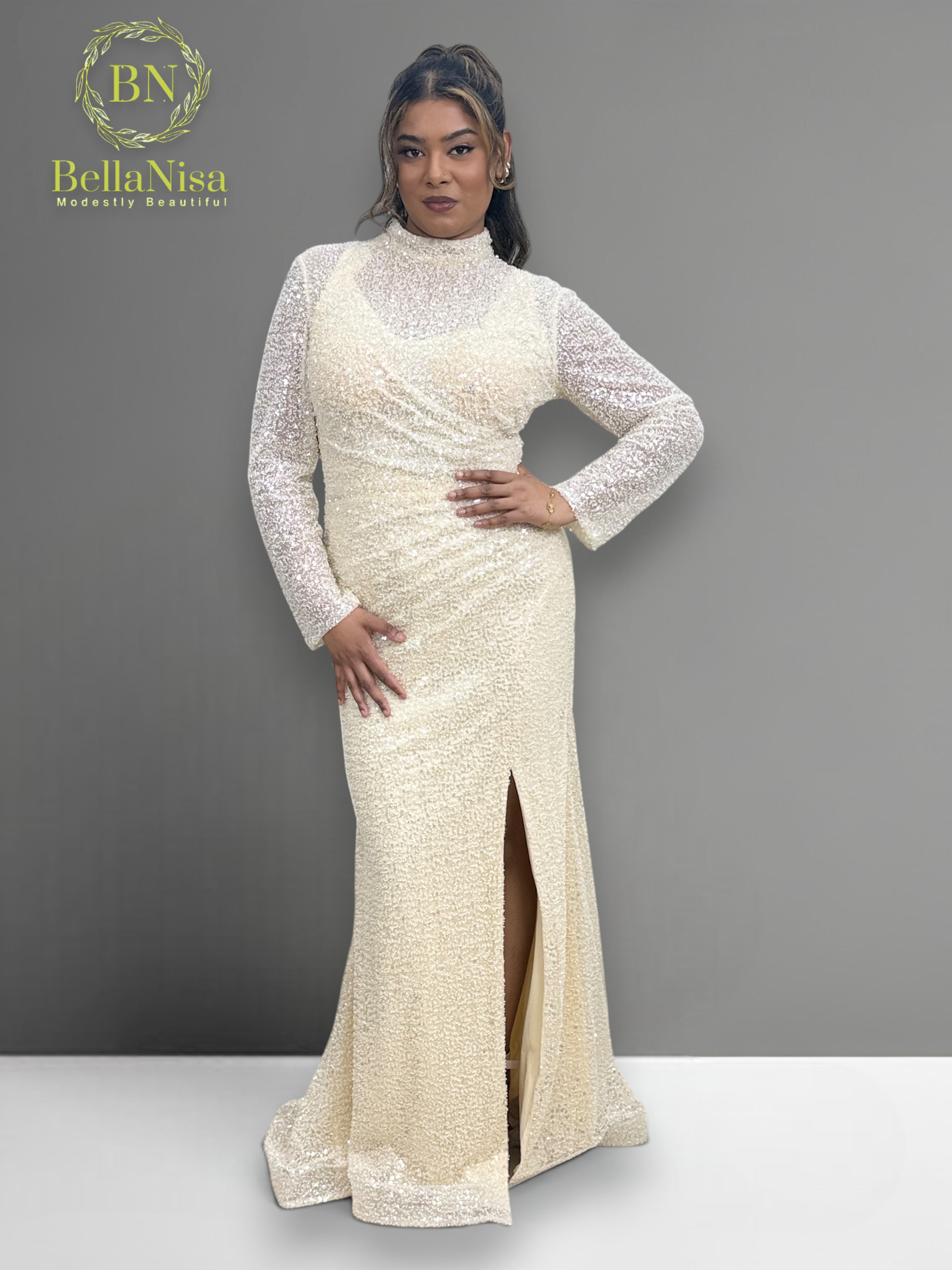 Farah Cream Gown Beaded