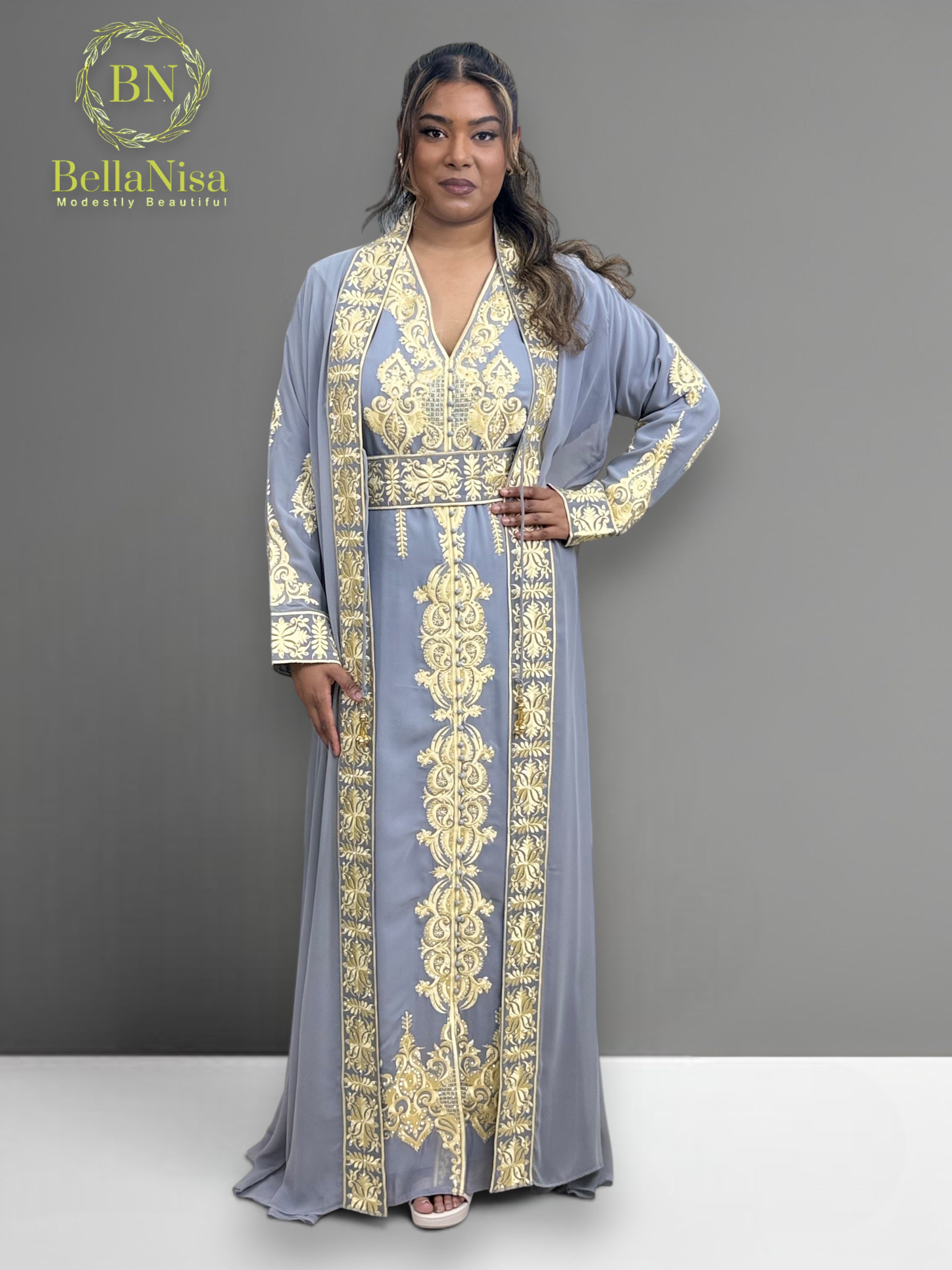 Abaya Embroidered Grey
