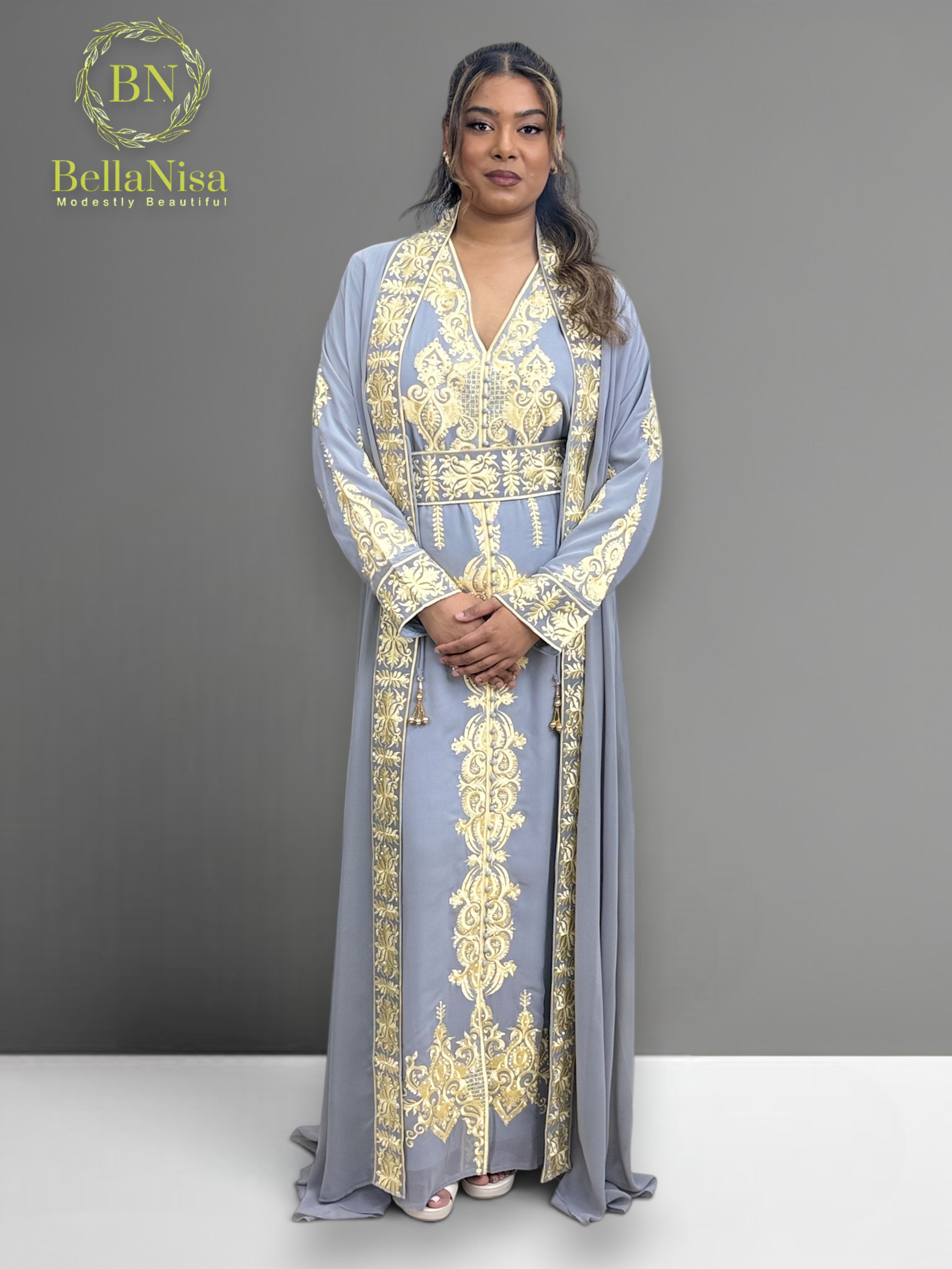 Abaya Embroidered Grey