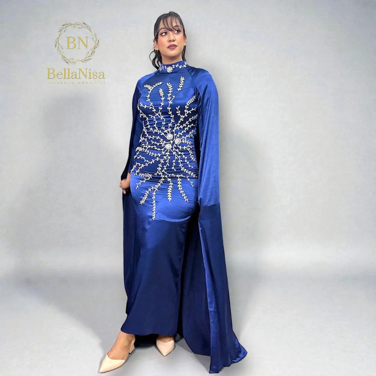 Ari Cape Dress Navy