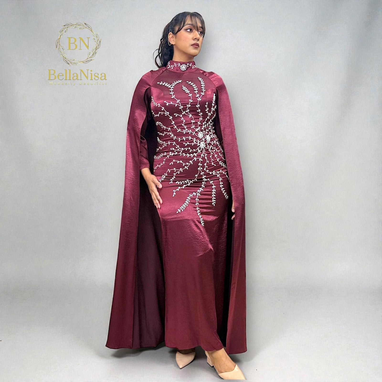 Ari Cape Dress Maroon