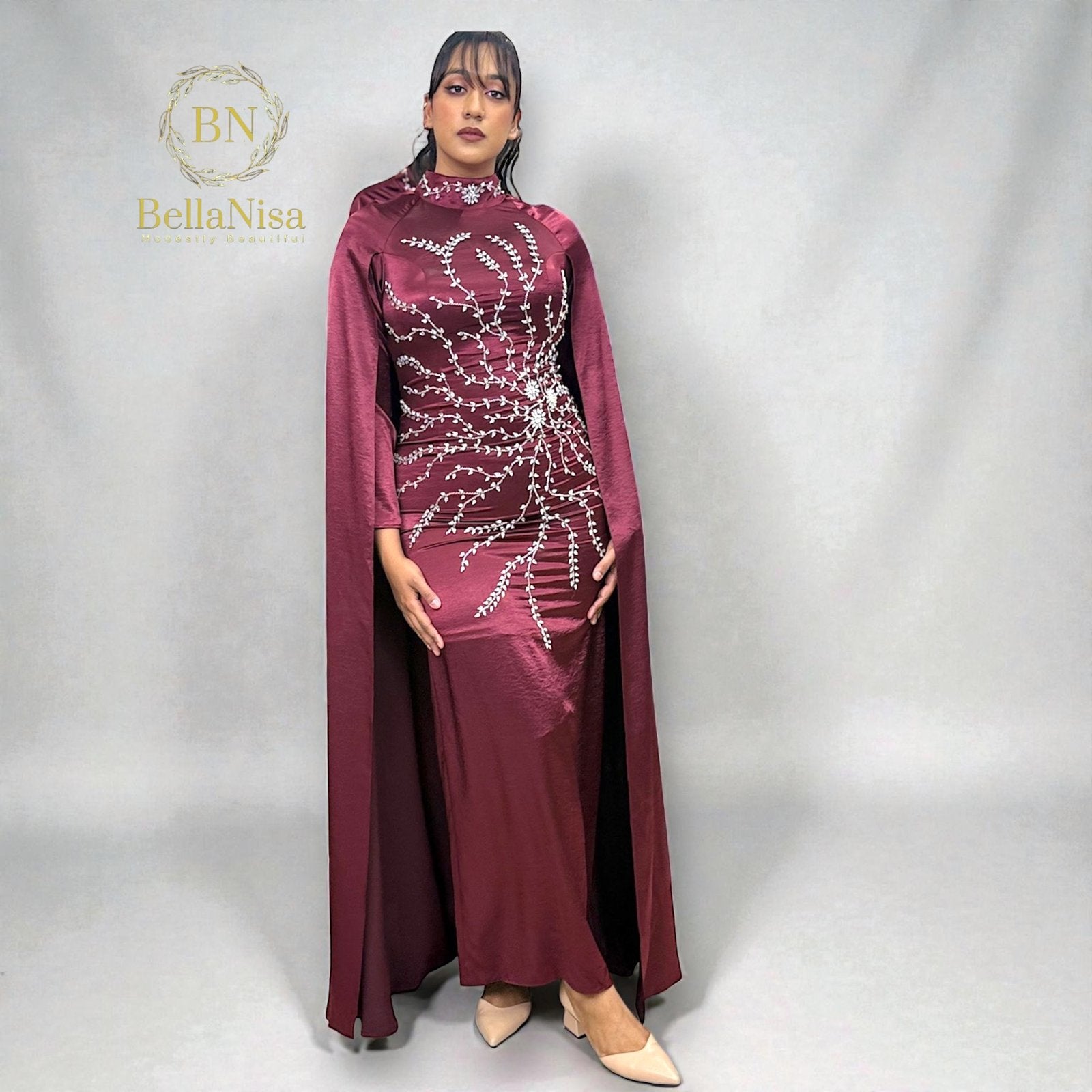 Ari Cape Dress Maroon