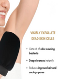 Bellanisa black deep exfoliating glove made from natural fiber for skin cleansing and rejuvenation.