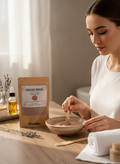 Bellanisa Ghassoul Powder face and body mask, a natural clay mask for deep cleansing and skin revitalization.