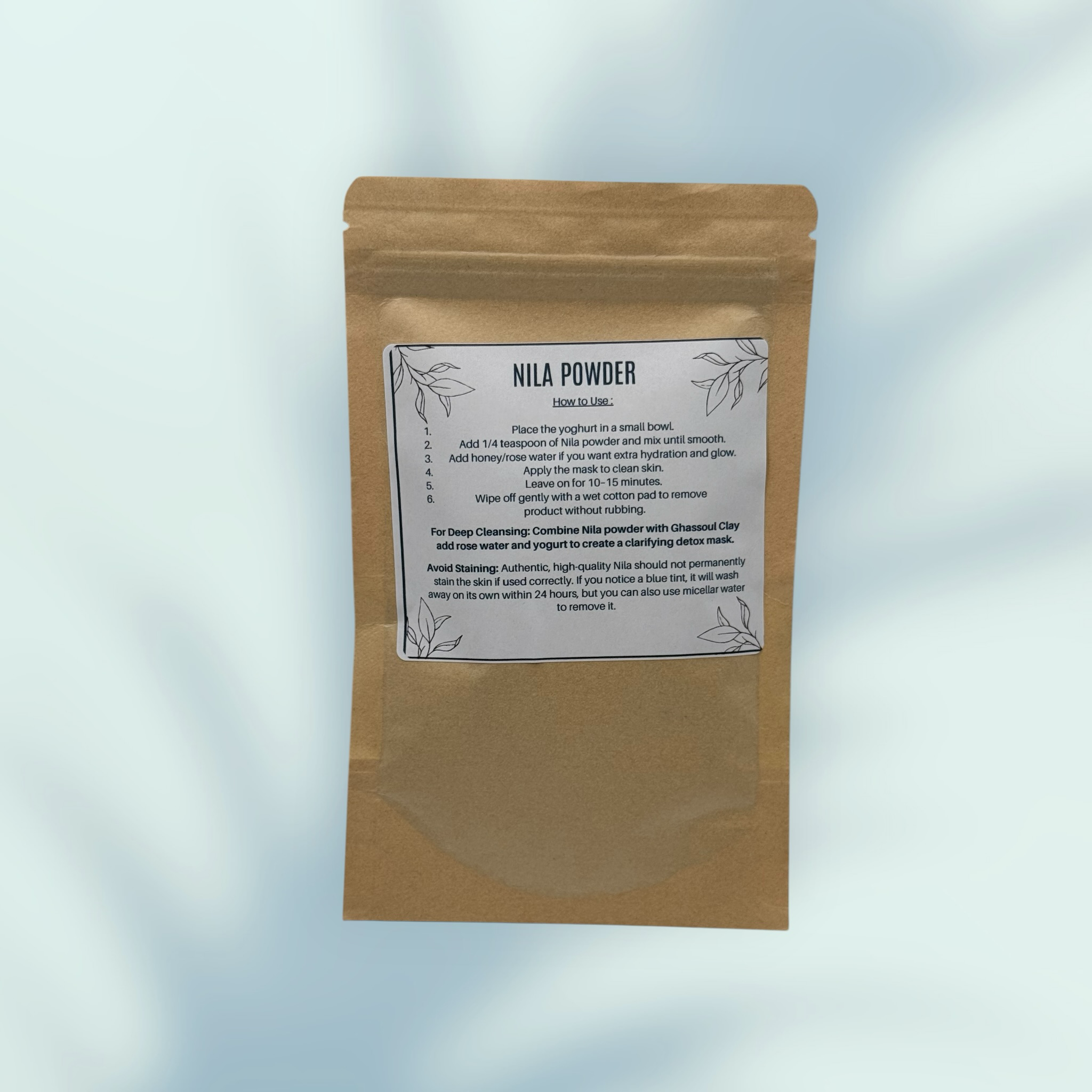 Bellanisa Nila Powder face and body mask, 100% natural indigo powder for skin brightening and detoxifying. 100g pouch.
